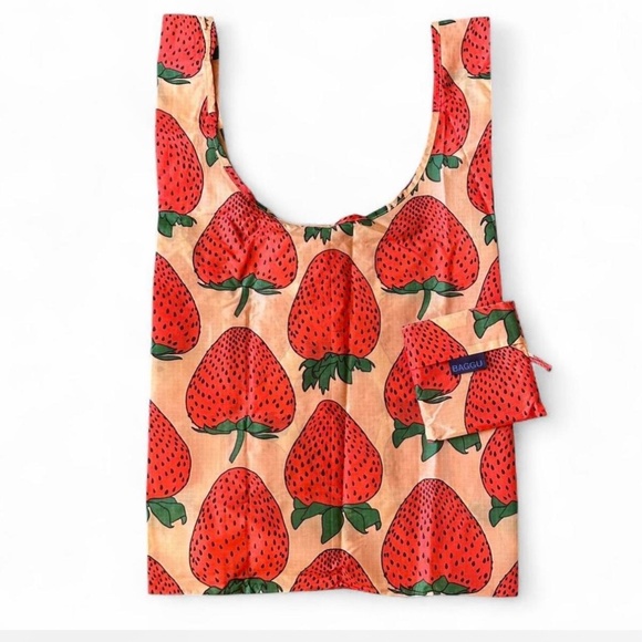 BAGGU Strawberry Print Reusable Bag - Standard Size - Picture 1 of 2